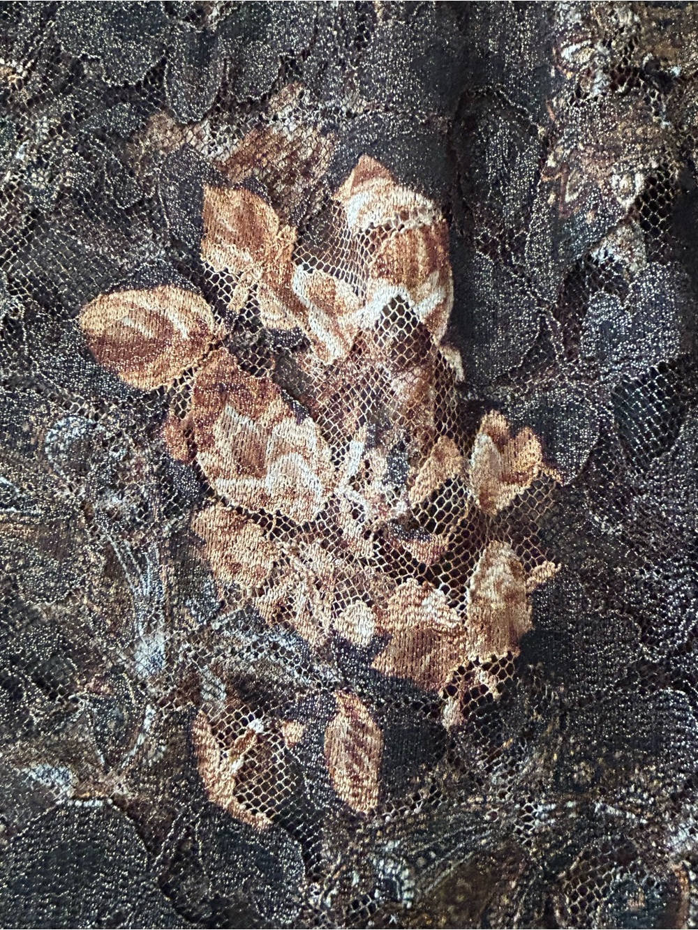 Karen Kane Brown Floral Lace-Trim V-Neck Spice Market Shirred Top SZ L Rare NWT - Picture 11 of 14